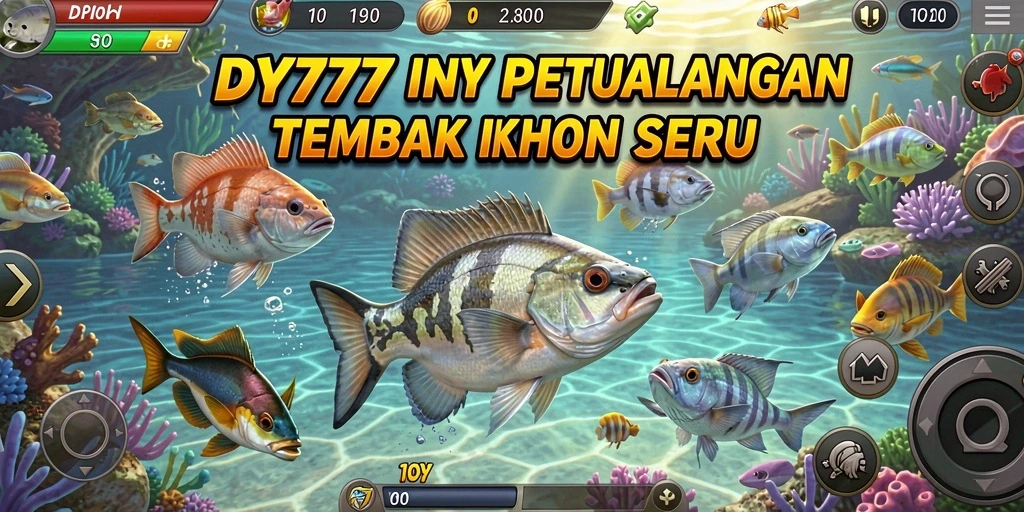 Screenshot DY777 menampilkan aksi menembak ikan yang seru.