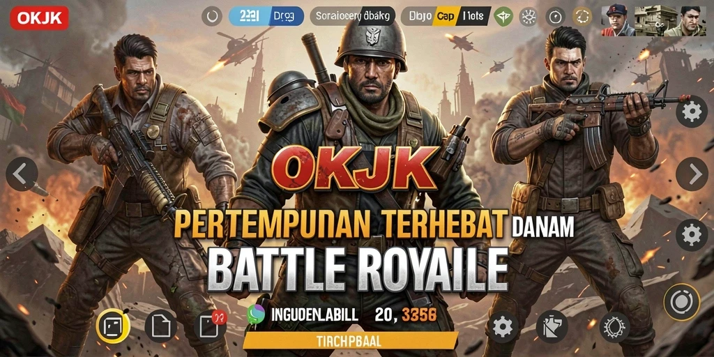 Tangkapan layar utama gameplay OKJK yang menampilkan aksi Battle Royale intens.