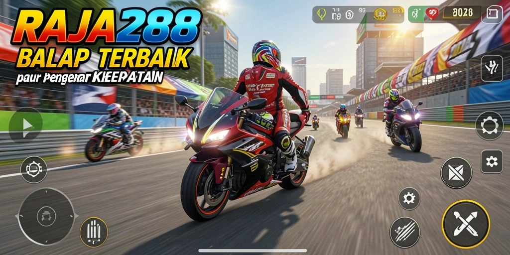 Tampilan gameplay seru di RAJA288 saat balapan motor.