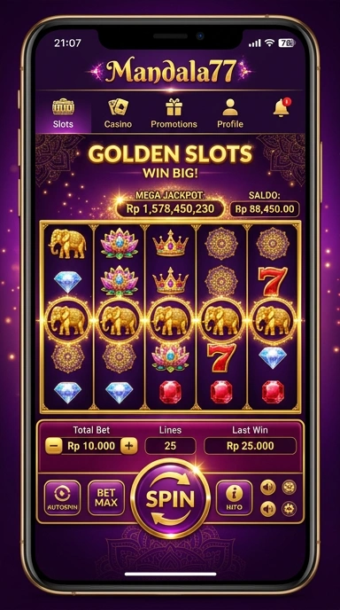 Tampilan utama aplikasi mandala77 dengan kategori yang jelas.